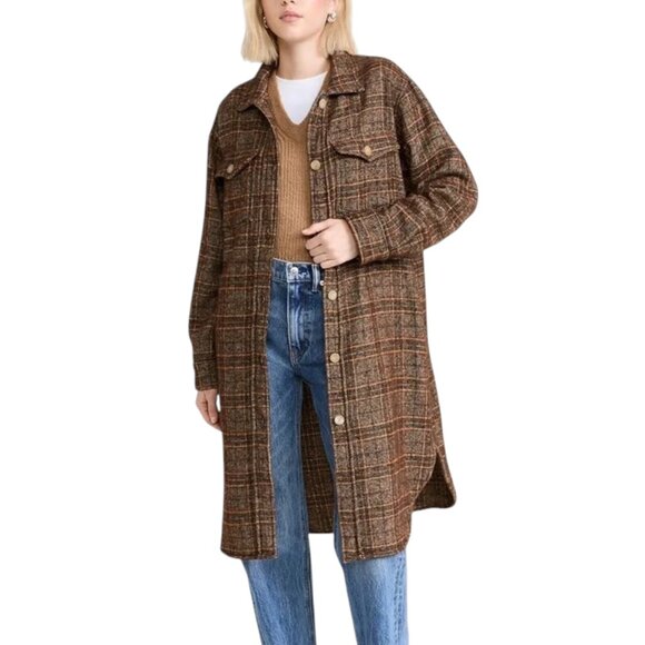Frank & Eileen Gavin Long Shirt Jacket, Wool, Brown Orange Plaid, XS - Picture 11 of 12